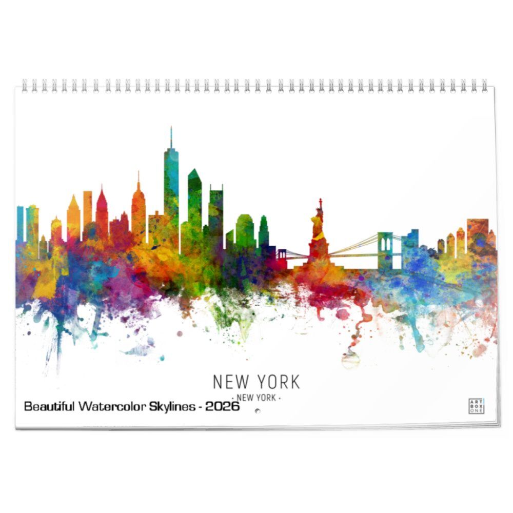 artboxONE Klappkalender A3 2026 Beautiful Watercolor Skylines Städte