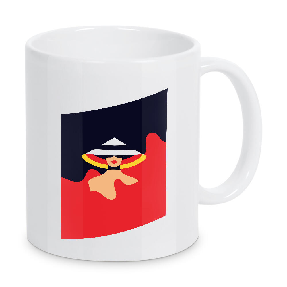 Tasse "Peak of Fashion - red, yellow, black" artboxONE - Reise,Fashion - Frau,Dame,Stil,Deutschland,Flagge,Gelb,Rot,Schwarz,Hut,Schönheit,Gesicht