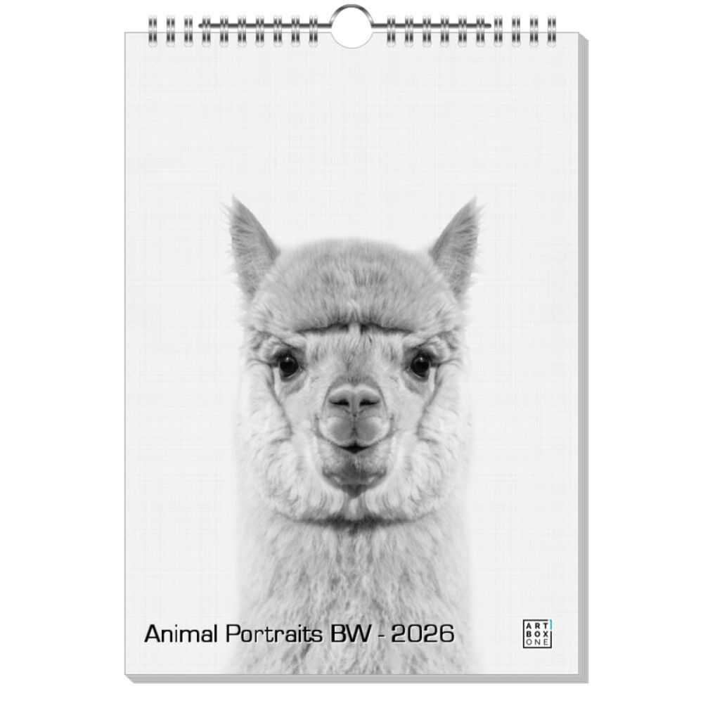 artboxONE Wandkalender A4 2026 Animal Portraits BW Tiere