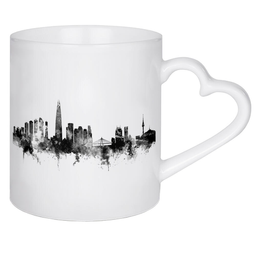 Herztasse "Seoul Skyline South Korea" artboxONE - Städte,Reise,Schwarzweiß