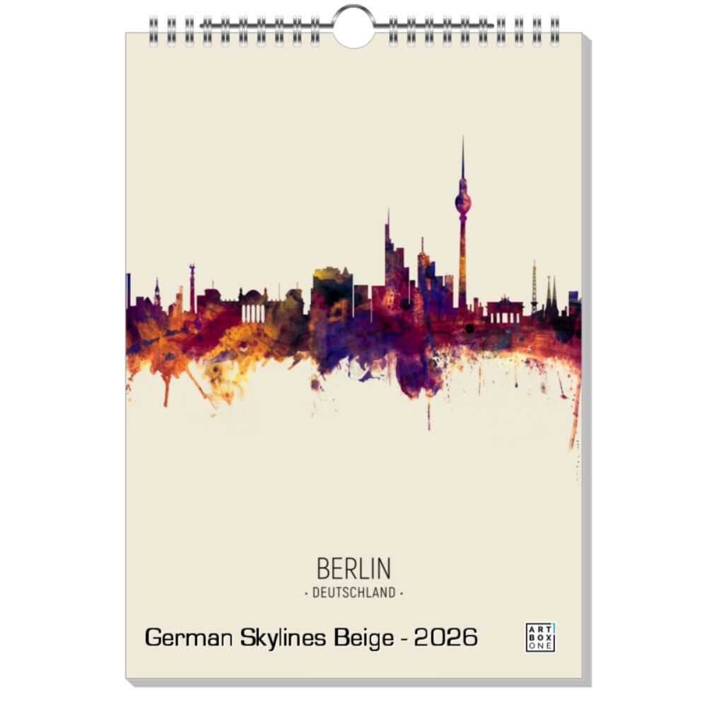 artboxONE Wandkalender A4 2025 German Skylines Beige Skyline