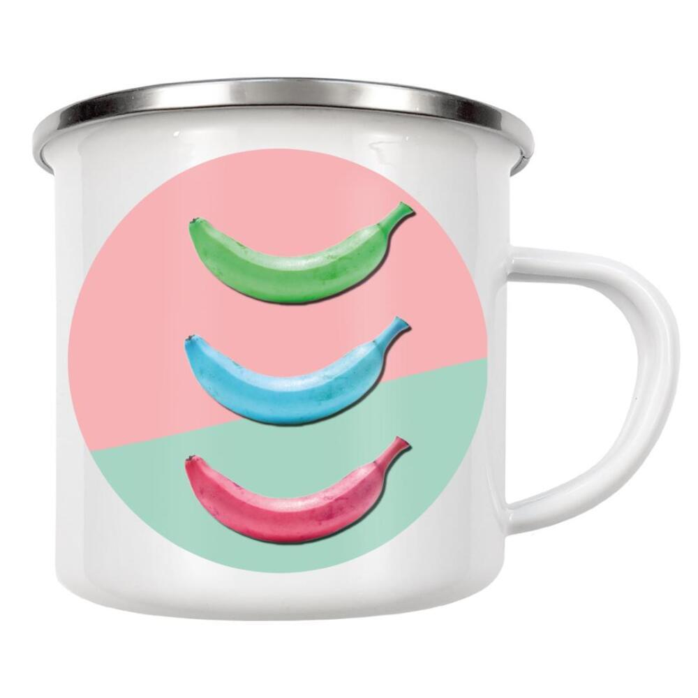 Emaille Tasse "Banana 01" artboxONE - Essen & Trinken,Abstrakt - Banane,Küche,Obst,Alles banane oder was?,Krumm,Schale,Gelb,Essen