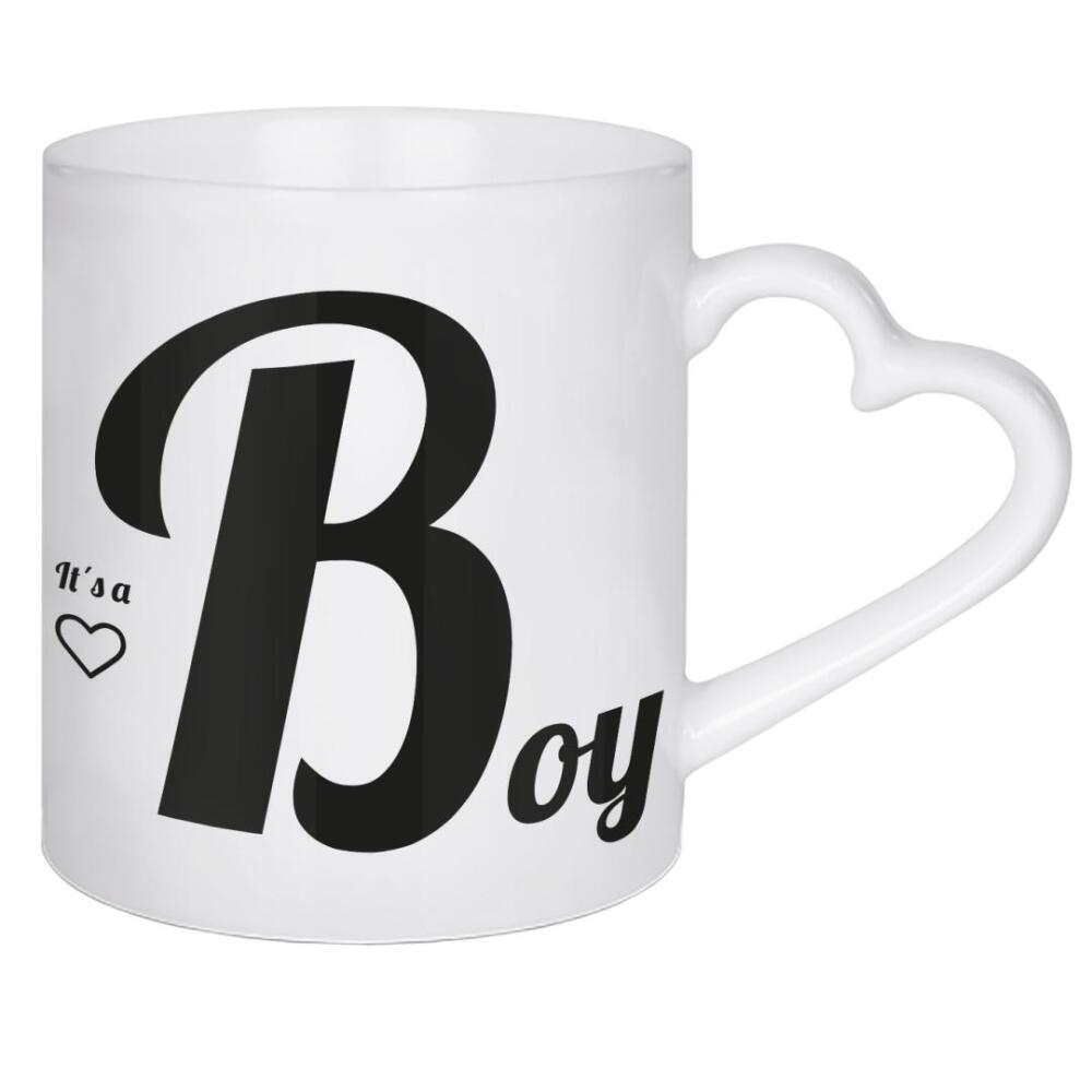 Herztasse "It ́s a boy" artboxONE - Typografie,Menschen,Schwarzweiß