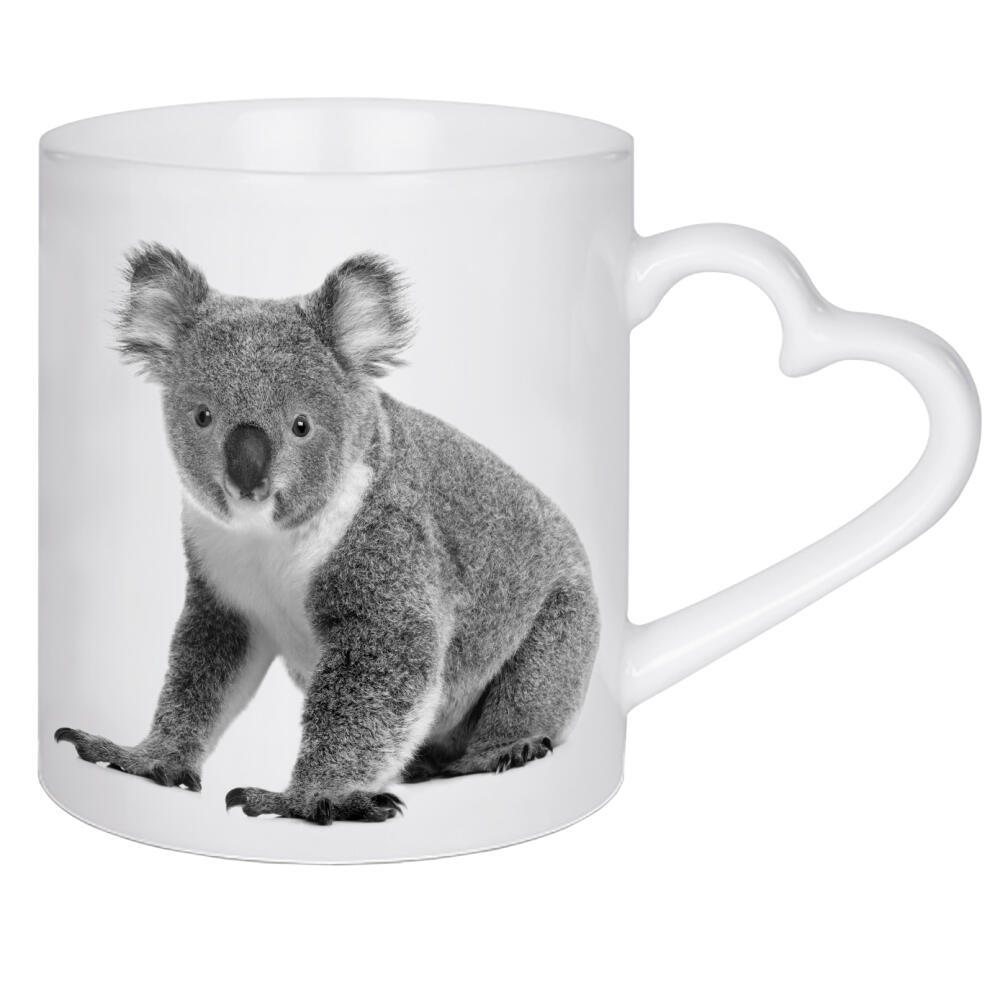 Herztasse "Koala 02" artboxONE - Natur,Für Kinder,Tiere,Schwarzweiß - Koala,Tier,Bär,Koalabär,Eukalyptus,Eukalypten,Süss