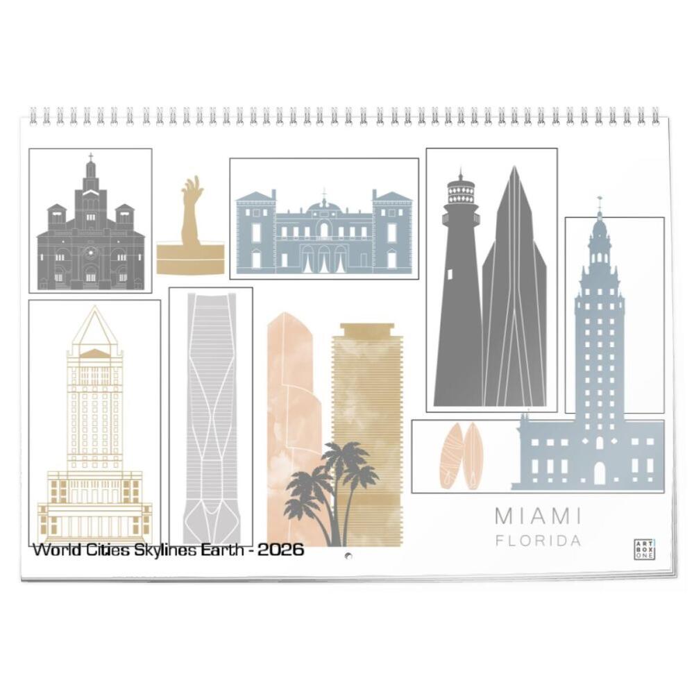 artboxONE Klappkalender A2 2026 World Cities Skylines Earth Skylines