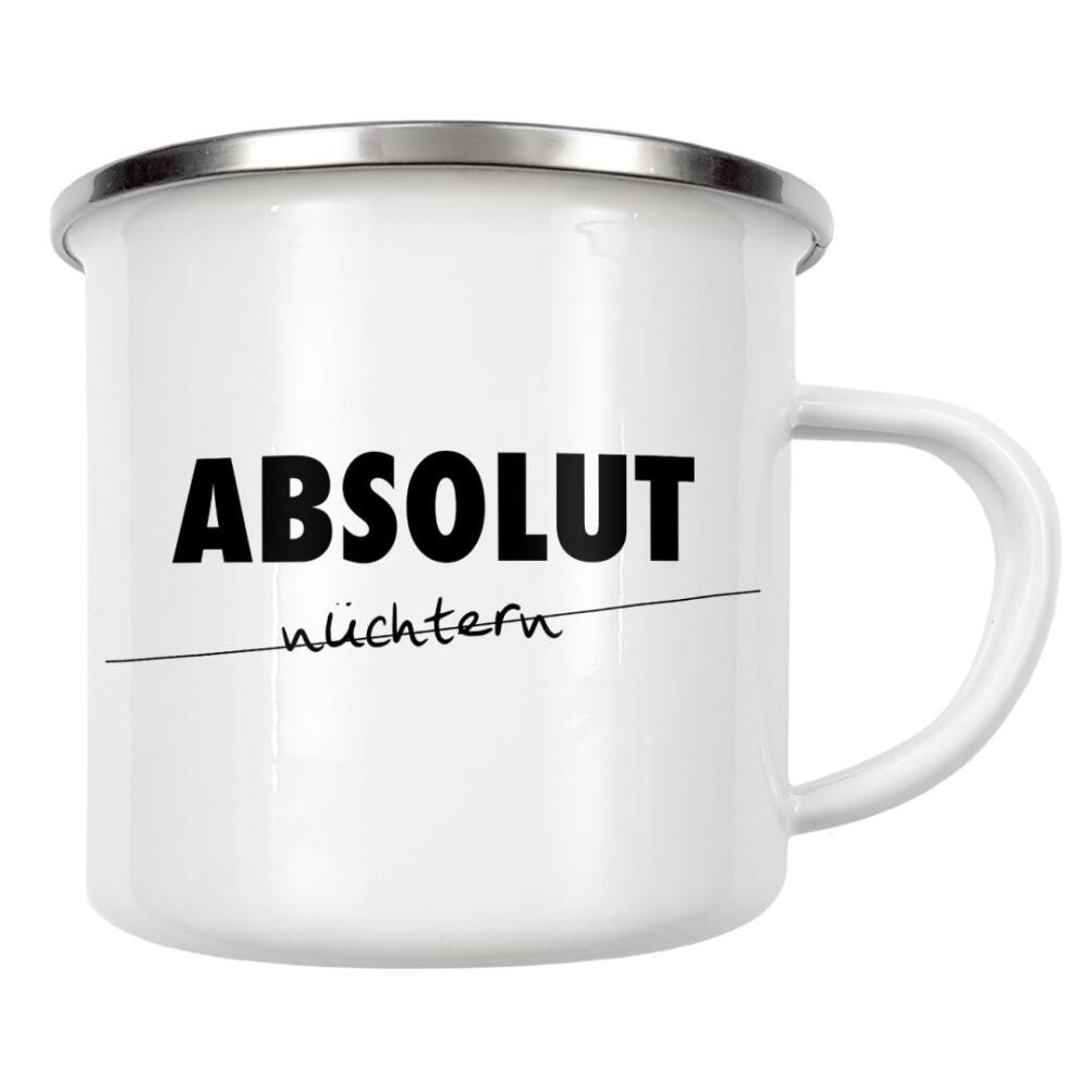 Emaille Tasse "Absolut" artboxONE - Typografie,Schwarzweiß,Für Papa,Männer,Essen & Trinken / Alkohol,Festivals