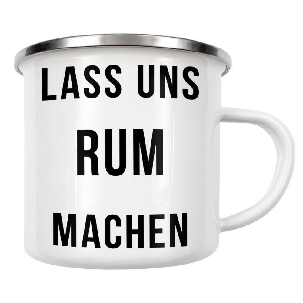 Emaille Tasse "Rum machen" artboxONE - Typografie,Schwarzweiß,Für Papa,Männer,Essen & Trinken / Alkohol,Festivals
