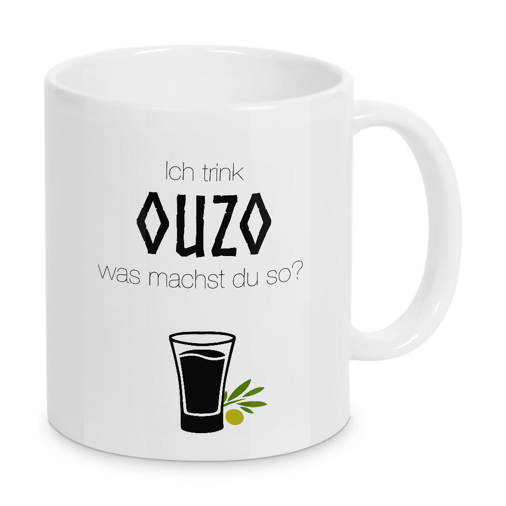 Tasse "Ouzo" artboxONE - Typografie,Reise,Schwarzweiß,Für Papa,Männer,Essen & Trinken / Alkohol