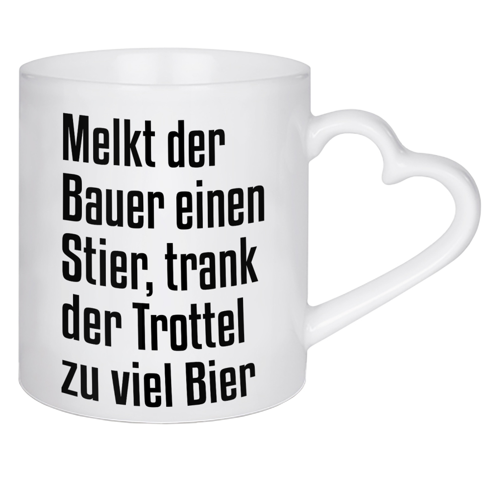Herztasse "Stiere melken" artboxONE - Typografie,Schwarzweiß,Für Papa,Männer,Essen & Trinken / Alkohol