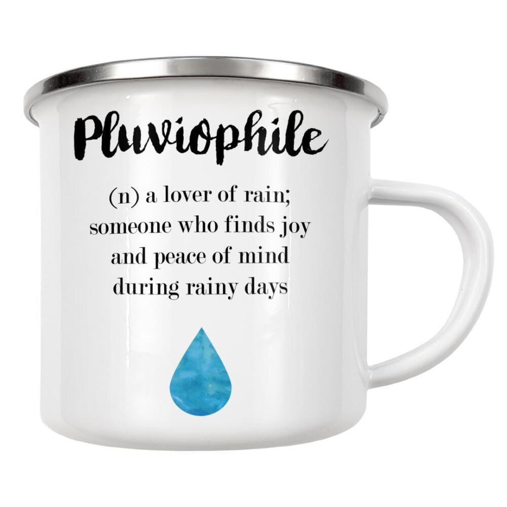 Emaille Tasse "Pluviophile" artboxONE - Typografie,Natur,Schwarzweiß