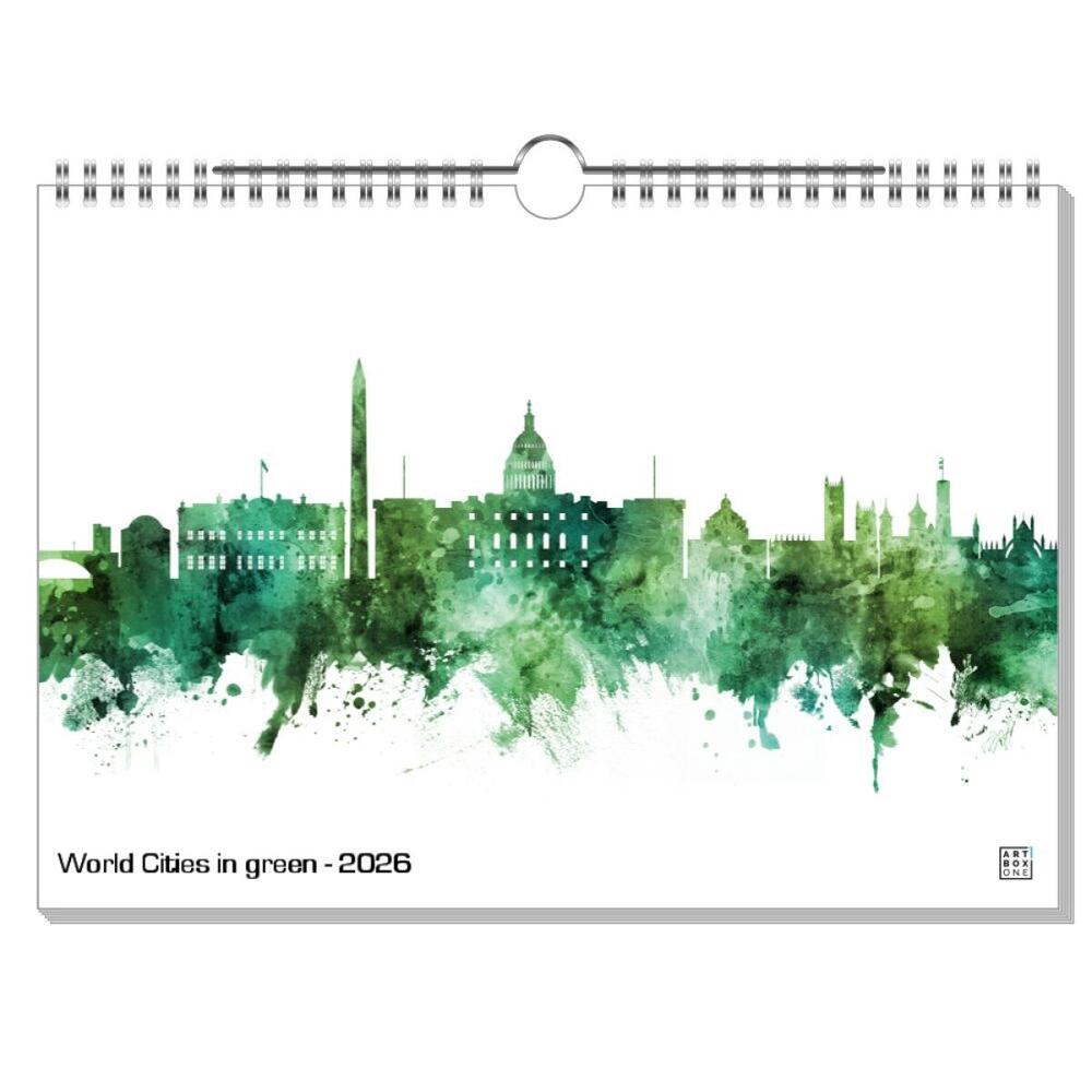 artboxONE Wandkalender A4 2025 World Cities in green Städte