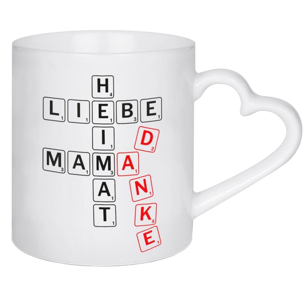 Herztasse "Mama_Heimat_Liebe_Danke" artboxONE - Typografie,Schwarzweiß,Liebe,Für Mama