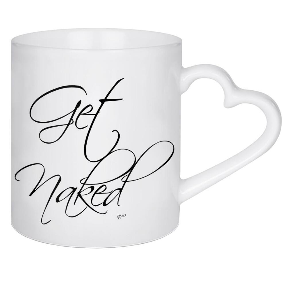 Herztasse "Get naked 3" artboxONE - Typografie,Schwarzweiß,Liebe,Fashion