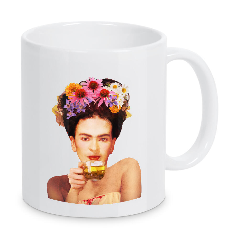 Tasse "Frida Drinking Tea" artboxONE - Menschen - Frida,Frida kahlo,Frida kahlo poster,Frida kahlo wall art,Tea,Herb,Woman,Female,Frau,Bunt,Colorful