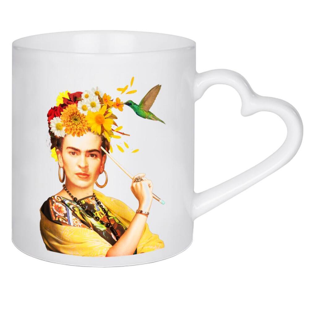 Herztasse "Hummingbird Frida" artboxONE - Tiere,Menschen - Frida kahlo,Art,Hummingbird,Female,Woman,Frau,Bunt,Colorful,Kolibri