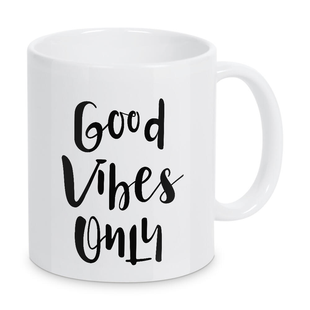 Tasse "Good Vibes Only!" artboxONE - Typografie,Natur,Reise,Musik,Reise / Strand und Meer,Liebe,Festivals - Good,Vibes,Only,Palmen,Himmel