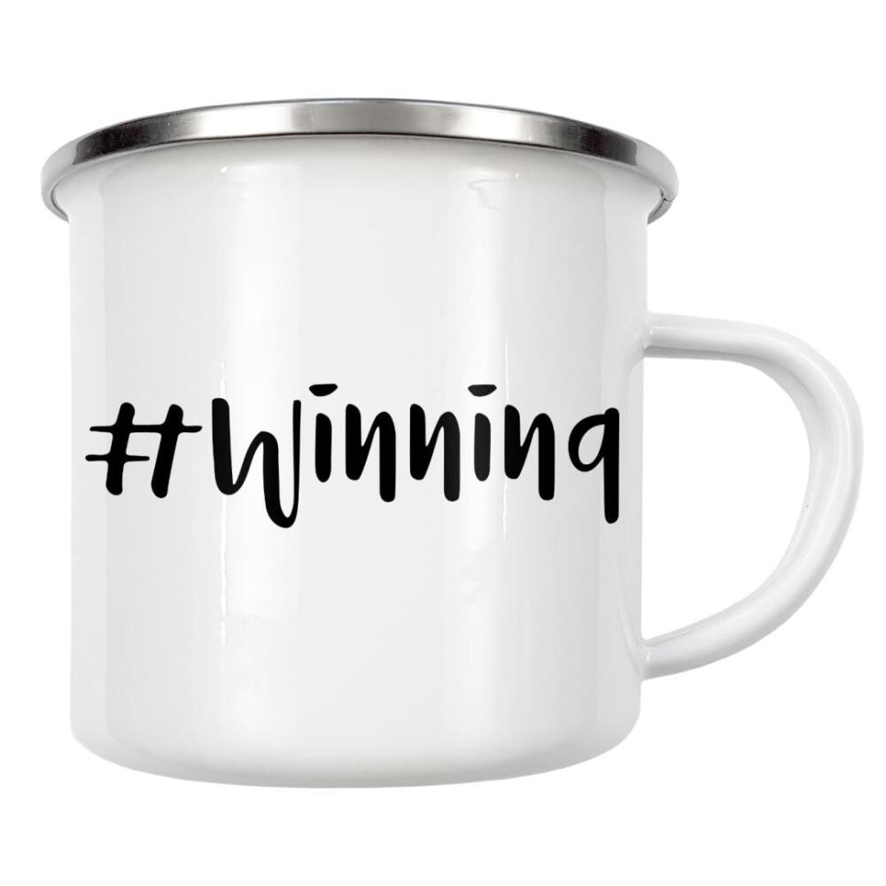 Emaille Tasse "#Winning" artboxONE - Typografie,Schwarzweiß,Fashion,Sport / Motivation