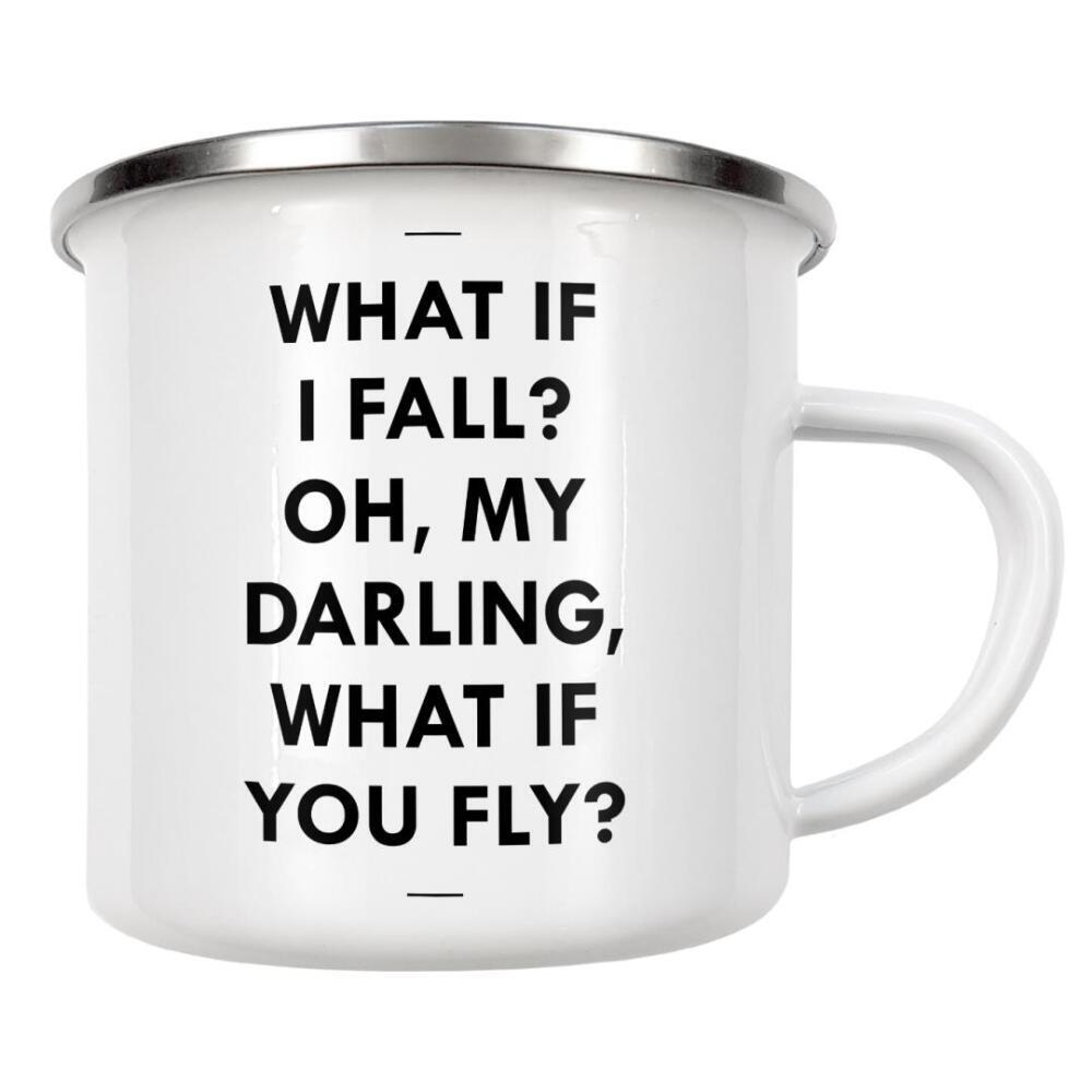 Emaille Tasse "WHAT IF" artboxONE - Typografie,Schwarzweiß