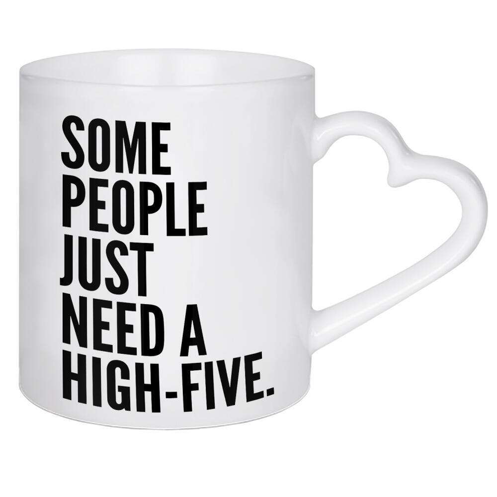 Herztasse "HIGH-FIVE" artboxONE - Typografie,Schwarzweiß,Männer - Hoch fünf,Abklatschen,Abgemacht,Zustimmen,Motivation,Anspornen