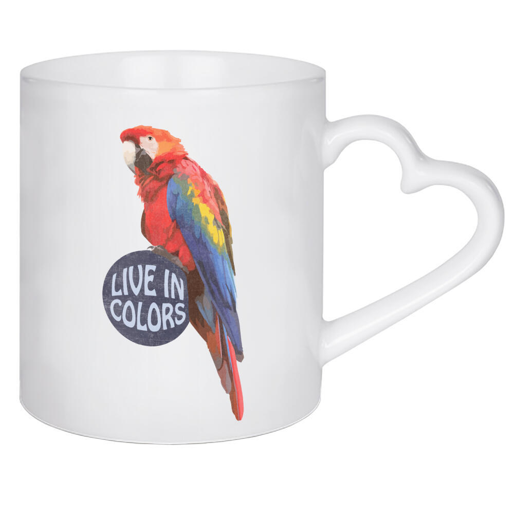 Herztasse "Parrot - Live in colors" artboxONE - Natur,Für Kinder,Tiere,Für Mama,Für Papa,Festivals
