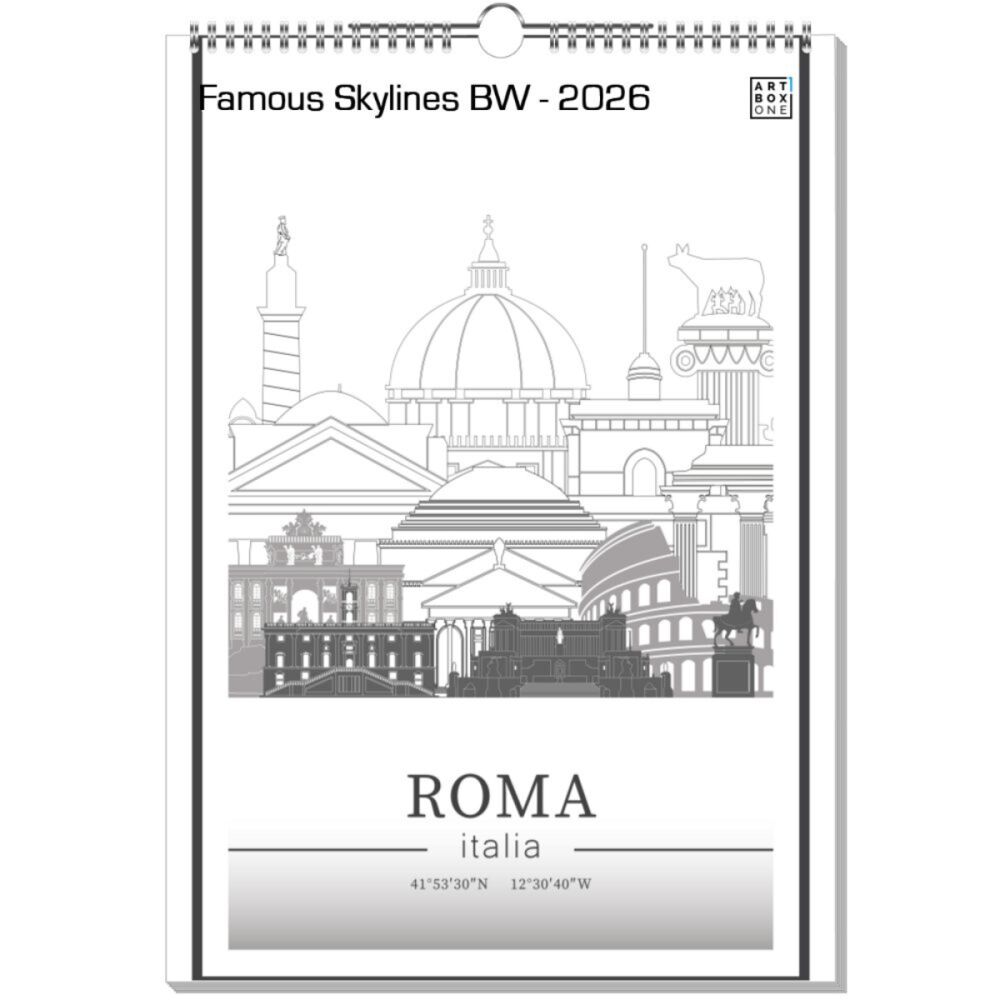 artboxONE Wandkalender A3 2026 Famous Skylines BW Städte