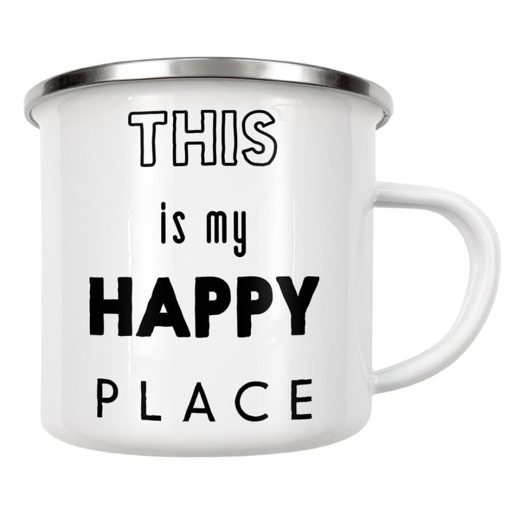 Emaille Tasse "This is my Happy Place" artboxONE - Typografie,Liebe,Für Mama,Für Papa,Festivals