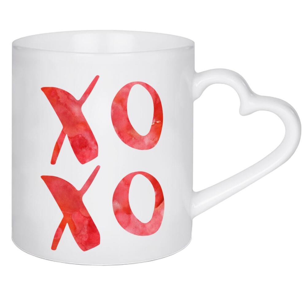 Herztasse "XOXO - red rot watercolor" artboxONE - Typografie,Liebe,Für Mama,Für Papa,Festivals