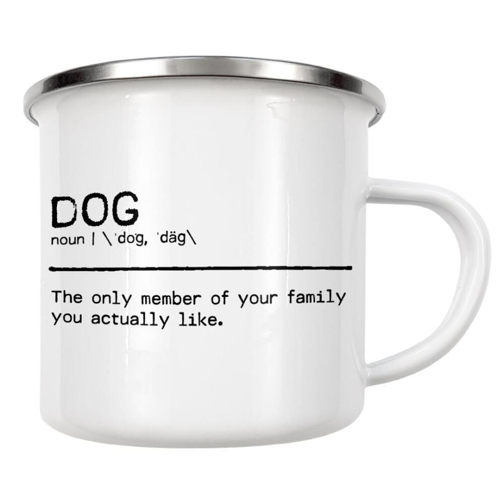 Emaille Tasse "Dog Quote Family" artboxONE - Typografie,Tiere,Schwarzweiß,Lustig - Dog,Animal,Hund,Pet,Familymember