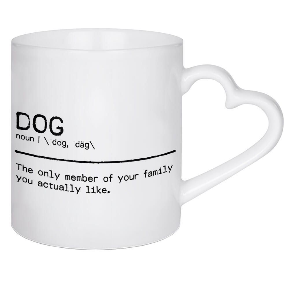 Herztasse "Dog Quote Family" artboxONE - Typografie,Tiere,Schwarzweiß,Lustig - Dog,Animal,Hund,Pet,Familymember
