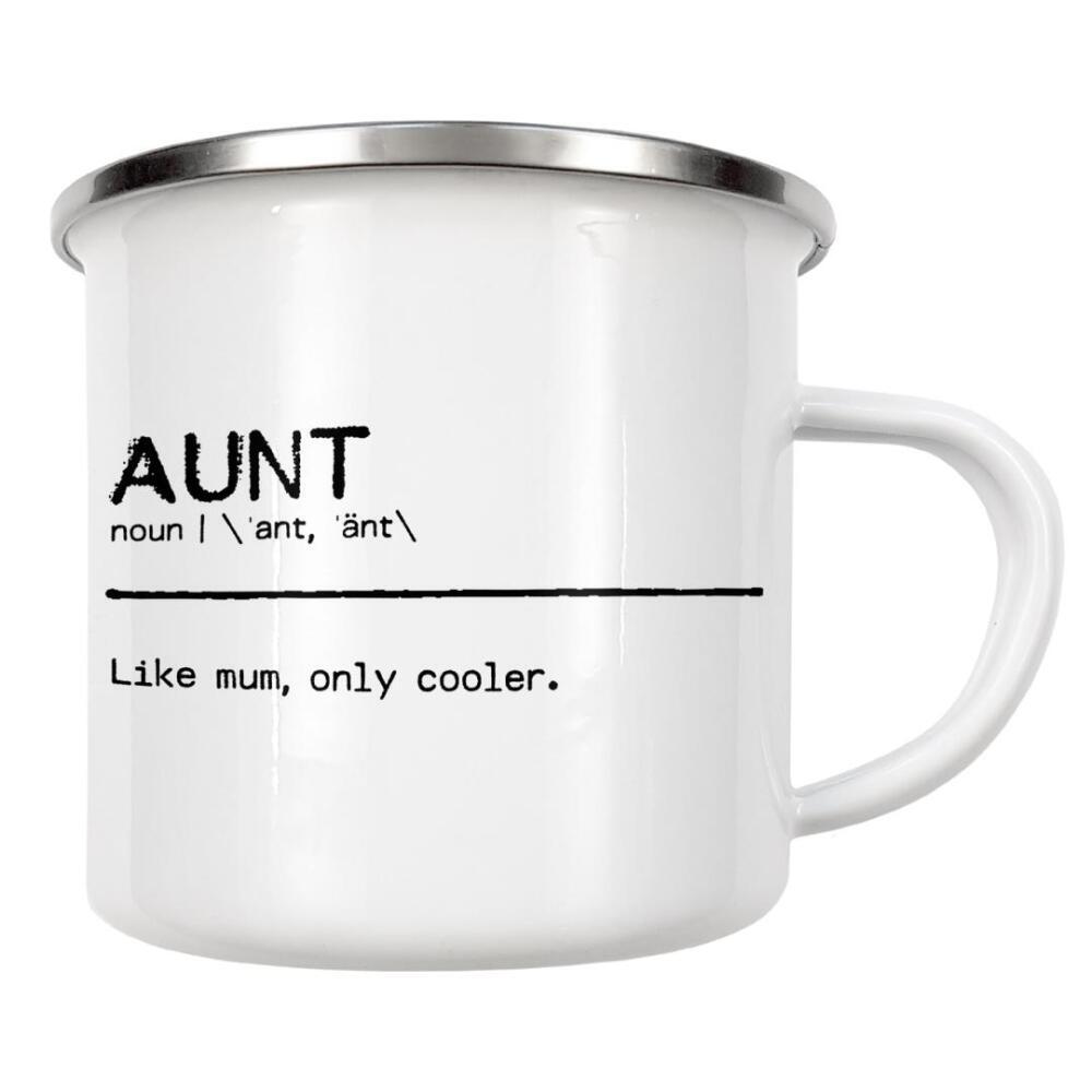 Emaille Tasse "Aunt Quote" artboxONE - Typografie,Schwarzweiß - Auntie,Aunt,Quote,Cool
