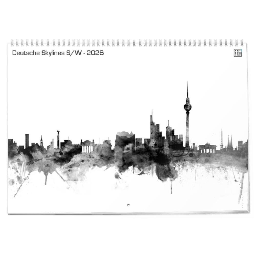 artboxONE Klappkalender A2 2026 Deutsche Skylines S/W Städte