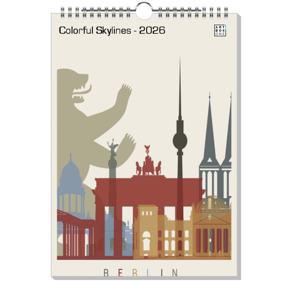 artboxONE Wandkalender A4 2026 Colorful Skylines Skylines