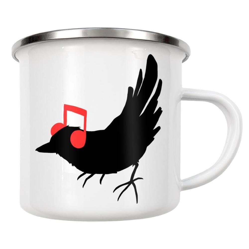 Emaille Tasse "Listening To My Song" artboxONE - Tiere - Birds,Music,Music notes,Animals,Funny,Cool,Cute,Tobias fonseca,Tobe fonseca