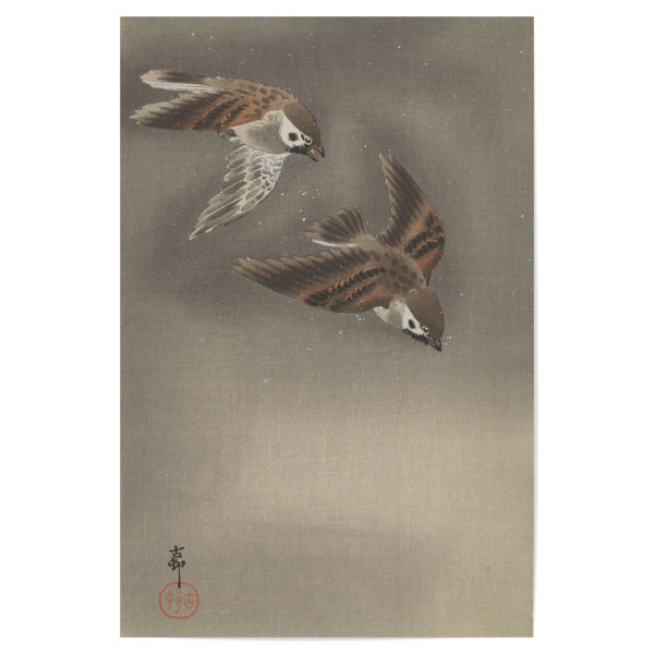 Poster "Spatzen im Schnee" artboxONE - Natur,Tiere - Ohara,Koson,Malerei,Gemälde,Kunst,Spatz,Vogel,Bird,Fliegen,Japan