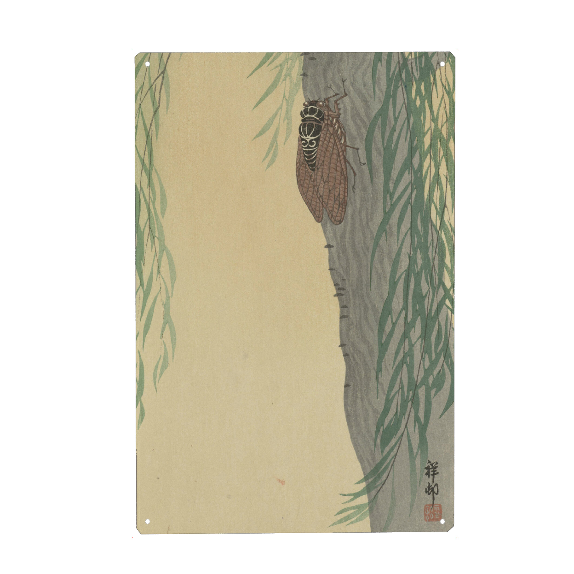 Metall Poster "Zikade am Baum" artboxONE - Natur,Tiere - Ohara,Koson,Malerei,Gemälde,Kunst,Natur,Baum,Zikade,Insekt,Japan - Blechschild