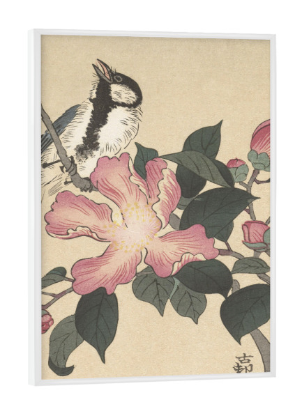 Poster mit weißem Rahmen "Kohlmeise auf Zweig" artboxONE - Natur,Tiere