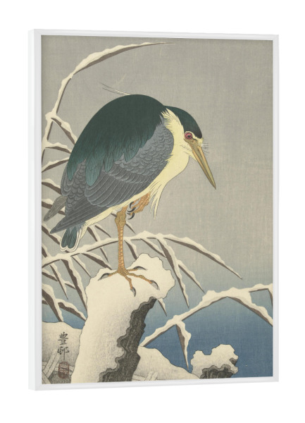 Poster mit weißem Rahmen "Reiher im Schnee" artboxONE - Natur,Tiere - Ohara,Koson,Tier,Animal,Bird,Vogel,Natur,Malerei,Gemälde,Kunst,Japan