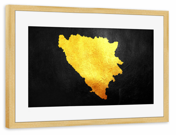 Poster mit Rahmen kiefer "Bosnia Herzegovina Gold Map" artboxONE - Reise / Länder - Bosnia and herzegovina,Gold,Map,Karte,Land