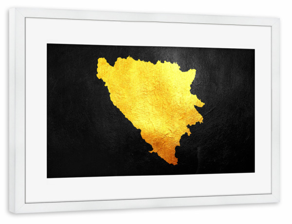 Poster mit Rahmen weiß "Bosnia Herzegovina Gold Map" artboxONE - Reise / Länder - Bosnia and herzegovina,Gold,Map,Karte,Land
