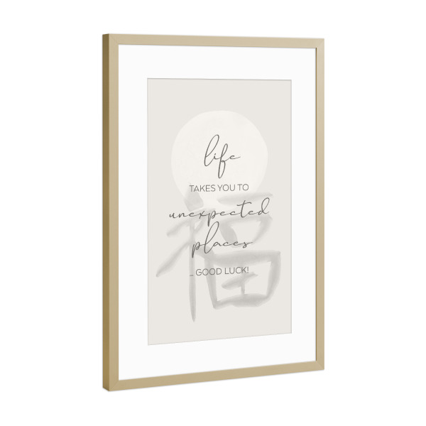 Poster mit Rahmen Gold "Viel Glück - Japandi Stil" artboxONE - Typografie