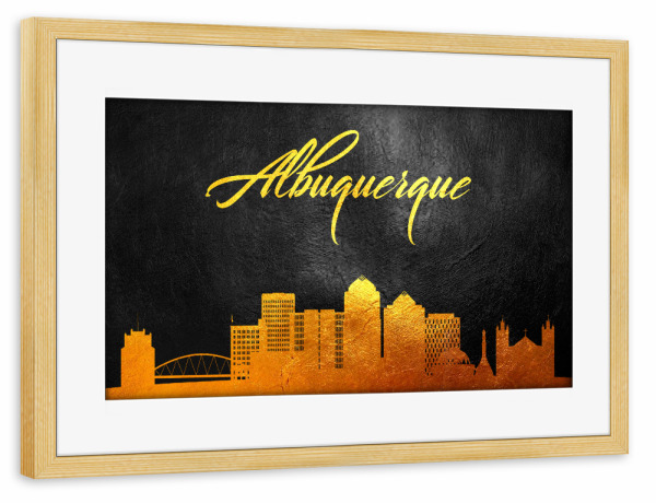 Poster mit Rahmen kiefer "Albuquerque New Mexico Gold" artboxONE - Städte - Albuquerque,New mexico,Gold,Skyline