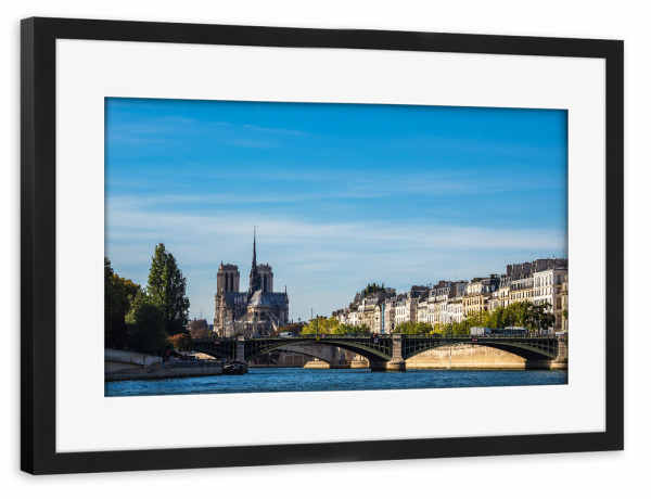 Poster mit Rahmen schwarz "Seine, Brücke und Notre-Dame" artboxONE - Reise,Architektur,Städte / Paris,Reise / Länder