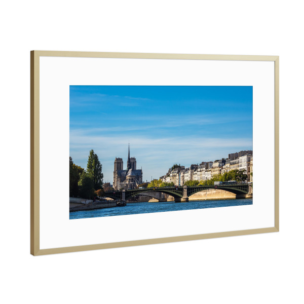 Poster mit Rahmen Gold "Seine, Brücke und Notre-Dame" artboxONE - Reise,Architektur,Städte / Paris,Reise / Länder