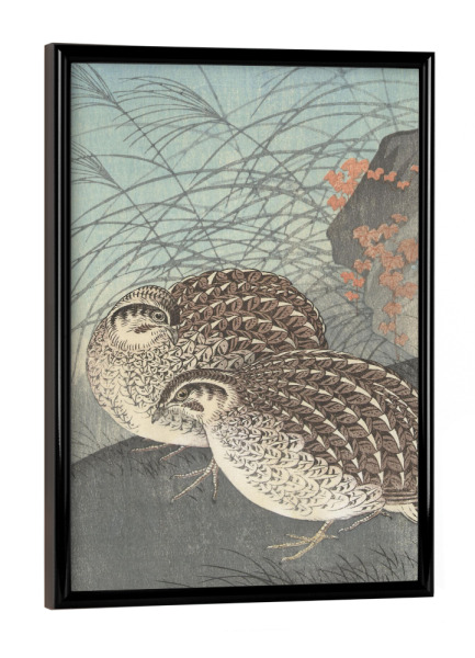 Poster mit schwarzem Rahmen "Zwei Wachteln bei Vollmond" artboxONE - Natur,Tiere - Ohara,Koson,Tier,Natur,Vogel,Kunst,Malerei,Gemälde,Japan