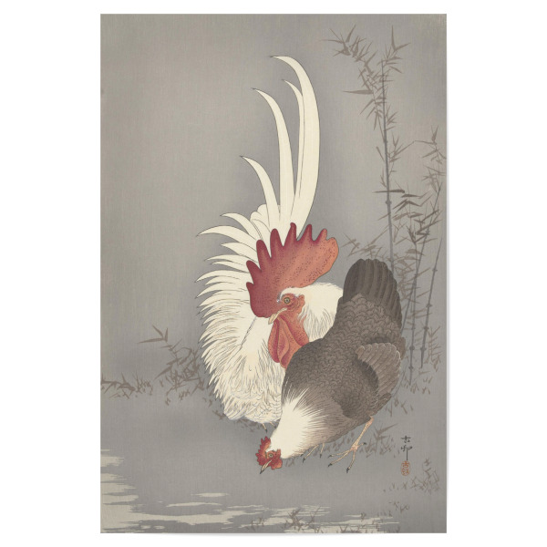 Poster "Hahn und Huhn" artboxONE - Natur,Tiere - Hahn,Huhn,Tier,Natur,Malerei,Gemälde,Kunst,Ohara,Koson,Japan