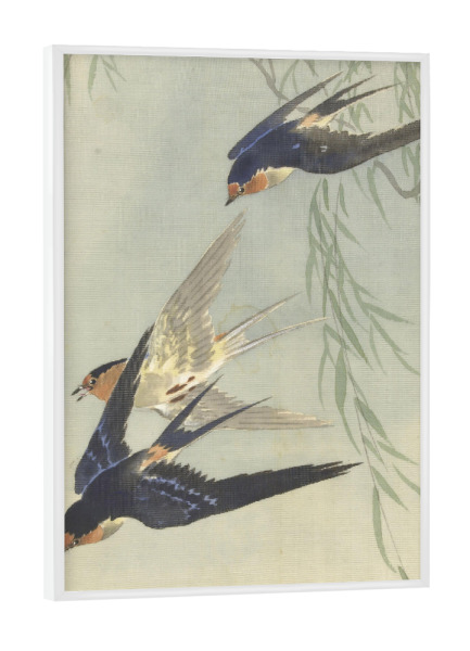 Poster mit weißem Rahmen "Drei Vögel im Flug" artboxONE - Natur,Tiere - Ohara,Koson,Vögel,Birds,Malerei,Gemälde,Kunst,Japan,Natur