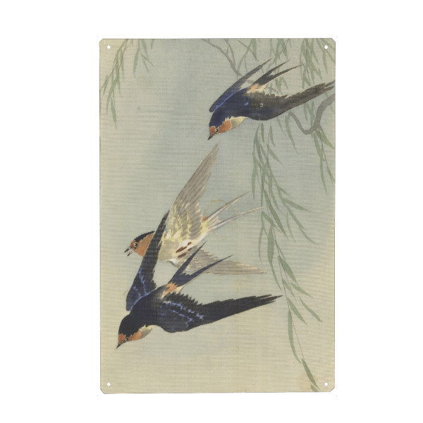 Metall Poster "Drei Vögel im Flug" artboxONE - Natur,Tiere - Ohara,Koson,Vögel,Birds,Malerei,Gemälde,Kunst,Japan,Natur - Blechschild