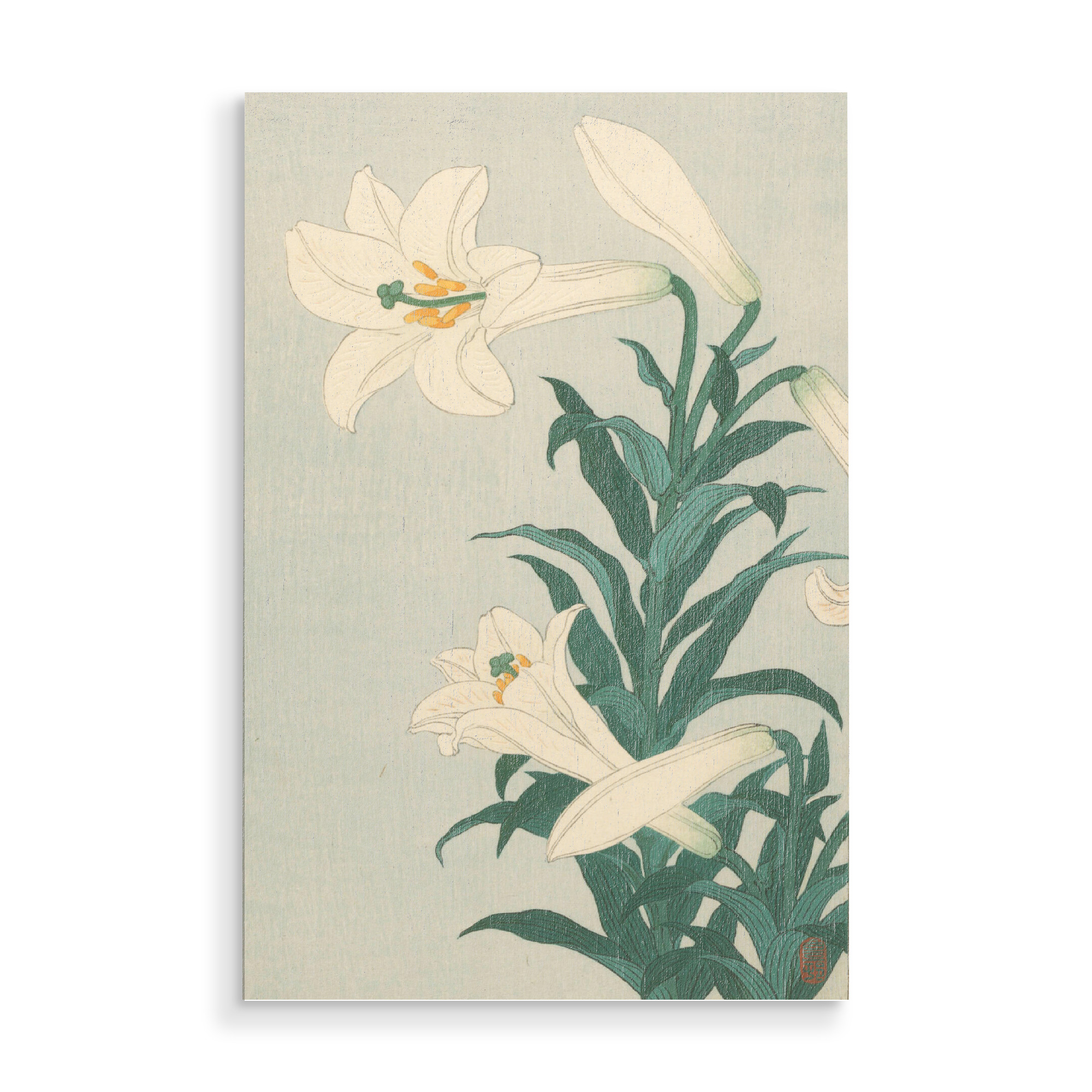 Holzbild "Lilien" artboxONE - Natur,Floral - Ohara,Koson,Natur,Tiere,Kunst,Malerei,Gemälde,Japan