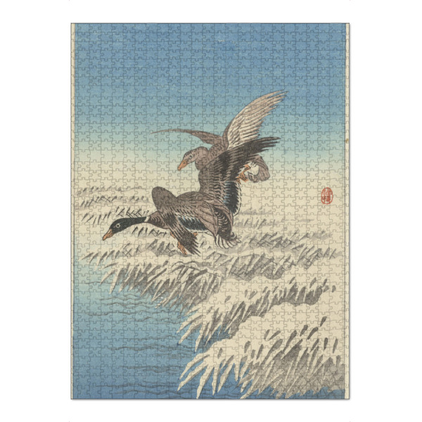 Puzzle Ravensburger "Entenschwarm" artboxONE - Natur,Tiere - Ohara,Koson,Malerei,Gemälde,Kunst,Natur,Enten,Vögel,Fliegen,Schnee,Winter,Japan