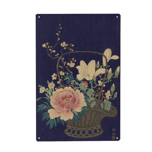 Holzbild "Bambusblumenkorb" artboxONE - Natur,Floral - Ohara,Koson,Malerei,Gemälde,Kunst,Blumen,Japan,Flowers,Botanisch,Natur